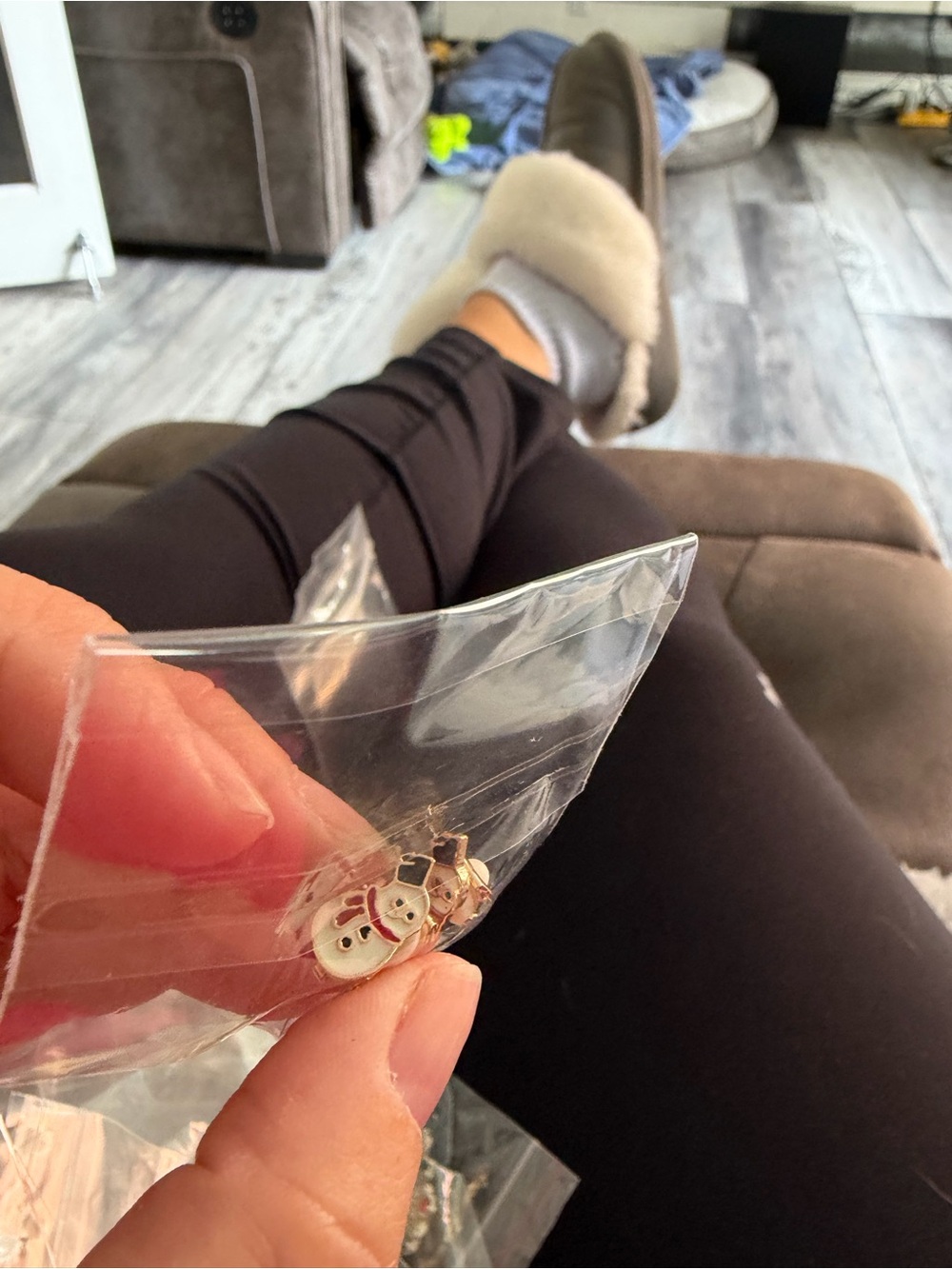 5/$25 Snowman Stud Earrings - Silver and White clip ons